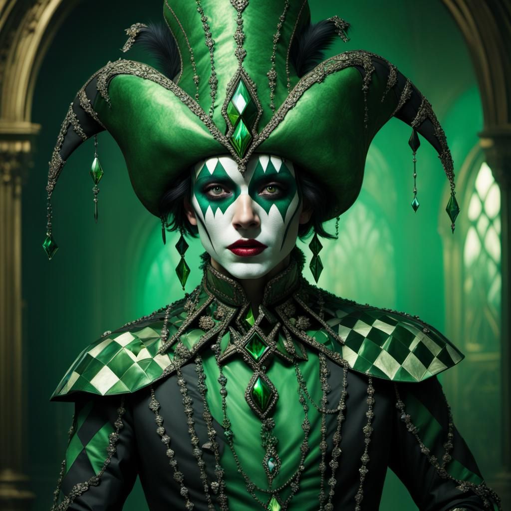 Harlequin in Green Diamond Costume: Digital Matte Painting