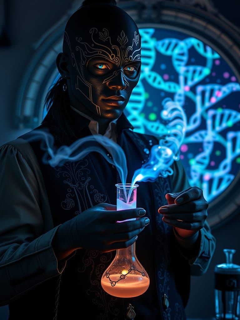 Victorian Alchemist Mixing DNA with Art Nouveau Flair