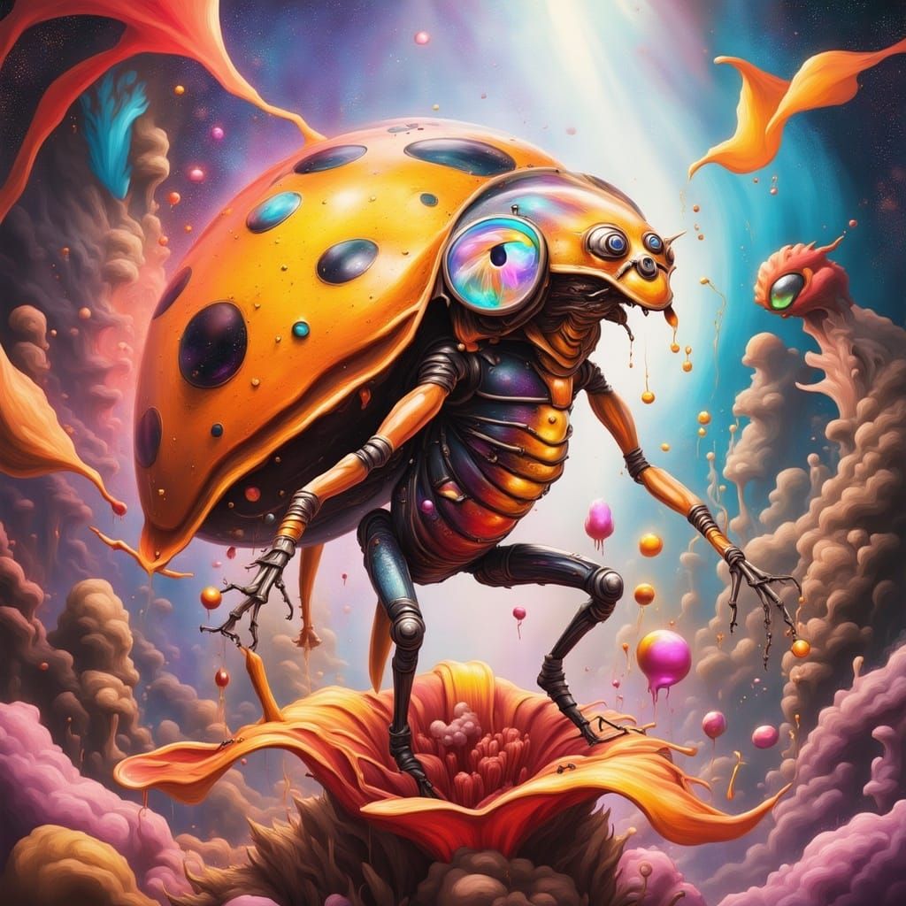 Ladybug Alien in Vibrant, Iridescent Spacesuit