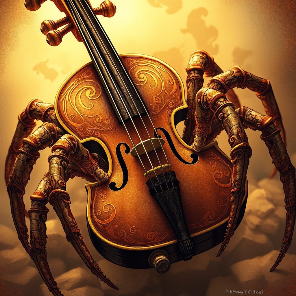 Baroque Violin Spider in Whimsical Golden Light
