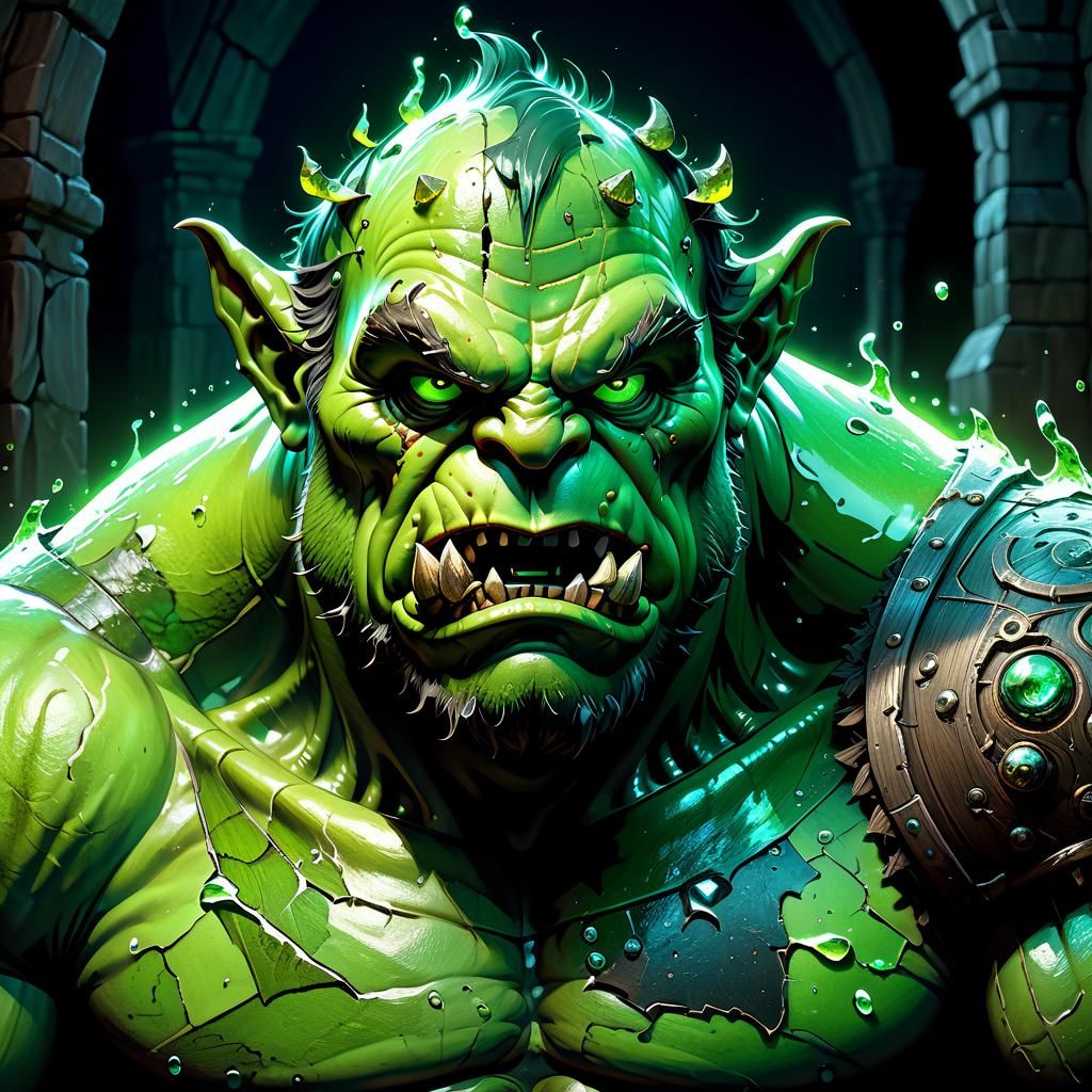 Macabre Green Ogre Masterpiece in Dark Fantasy Style