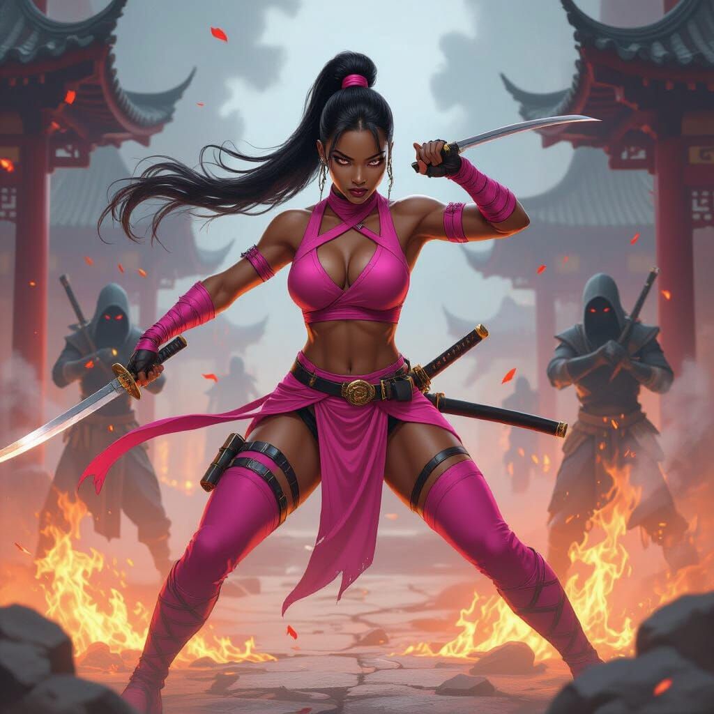 African Ninja in Mystical Temple: Hyper-Realistic Art