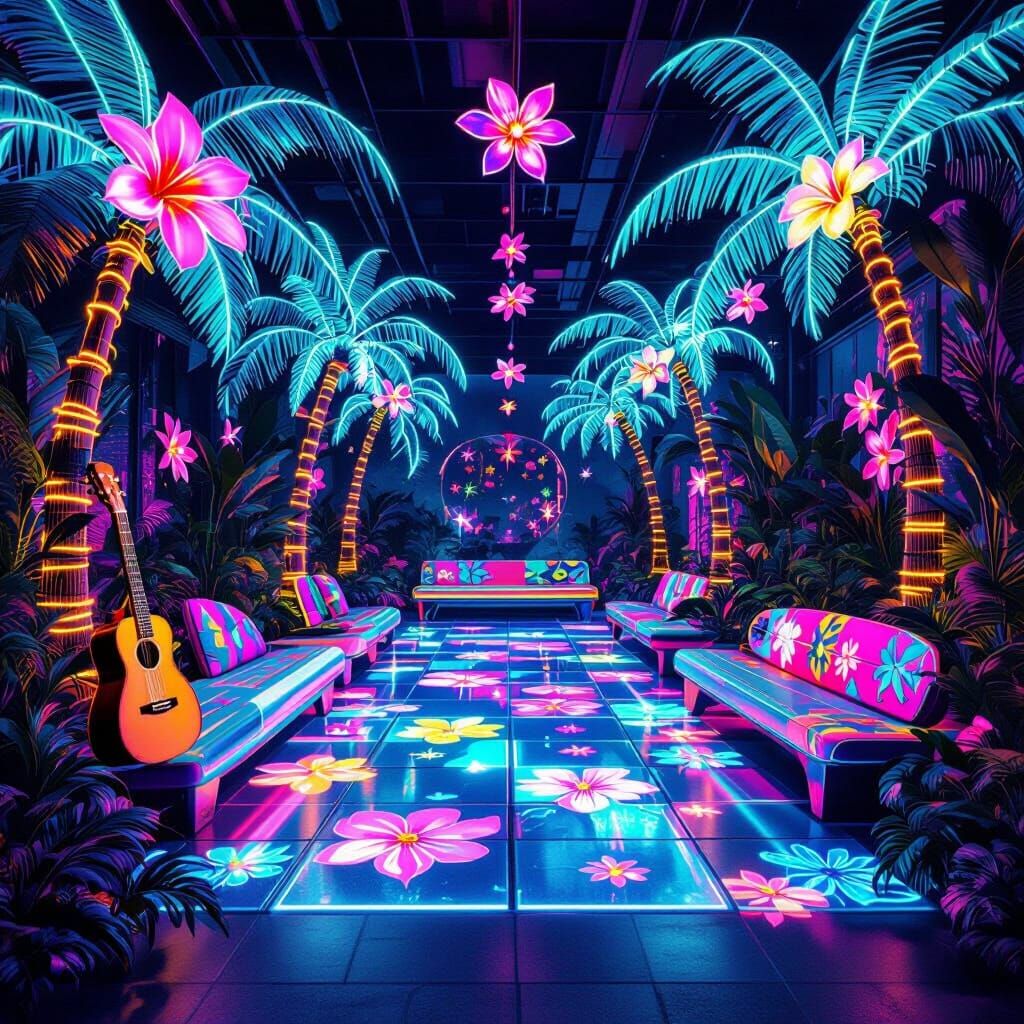 Neon Tropical Oasis Dance Floor in HDR