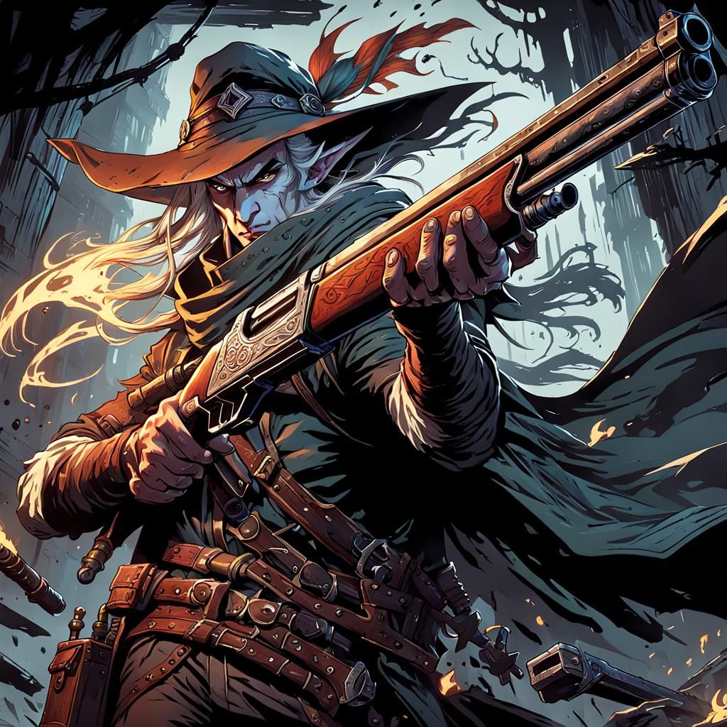 Eladrin Elf Gunslinger in Darkest Dungeon Style