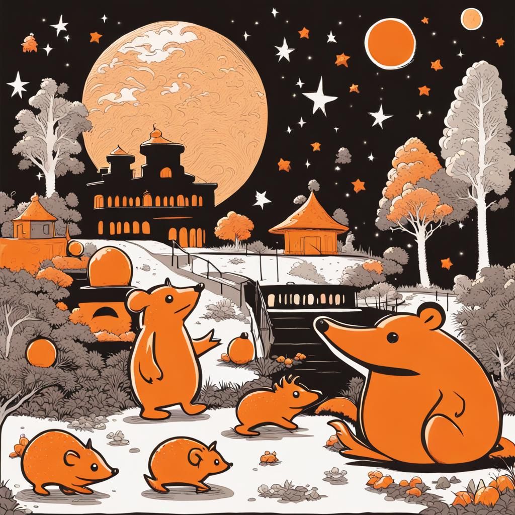 Retro Orange Dragon-Rat Teddy Bear in Chocolate Park