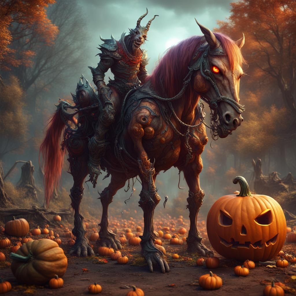 Pumpkin-Headed Monster Eats Candy, Fantasy Concept Art