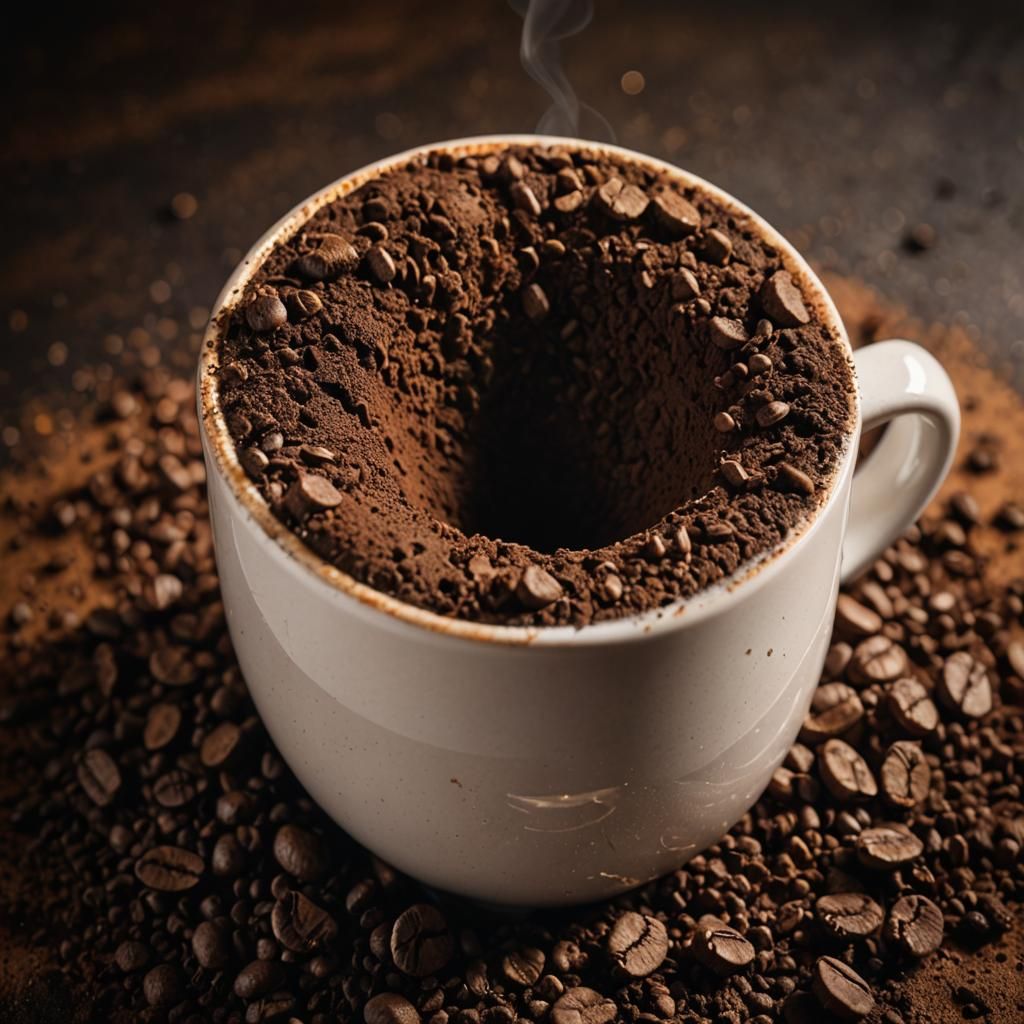 Macro Coffee Grounds in Cup: Photorealistic Close-Up