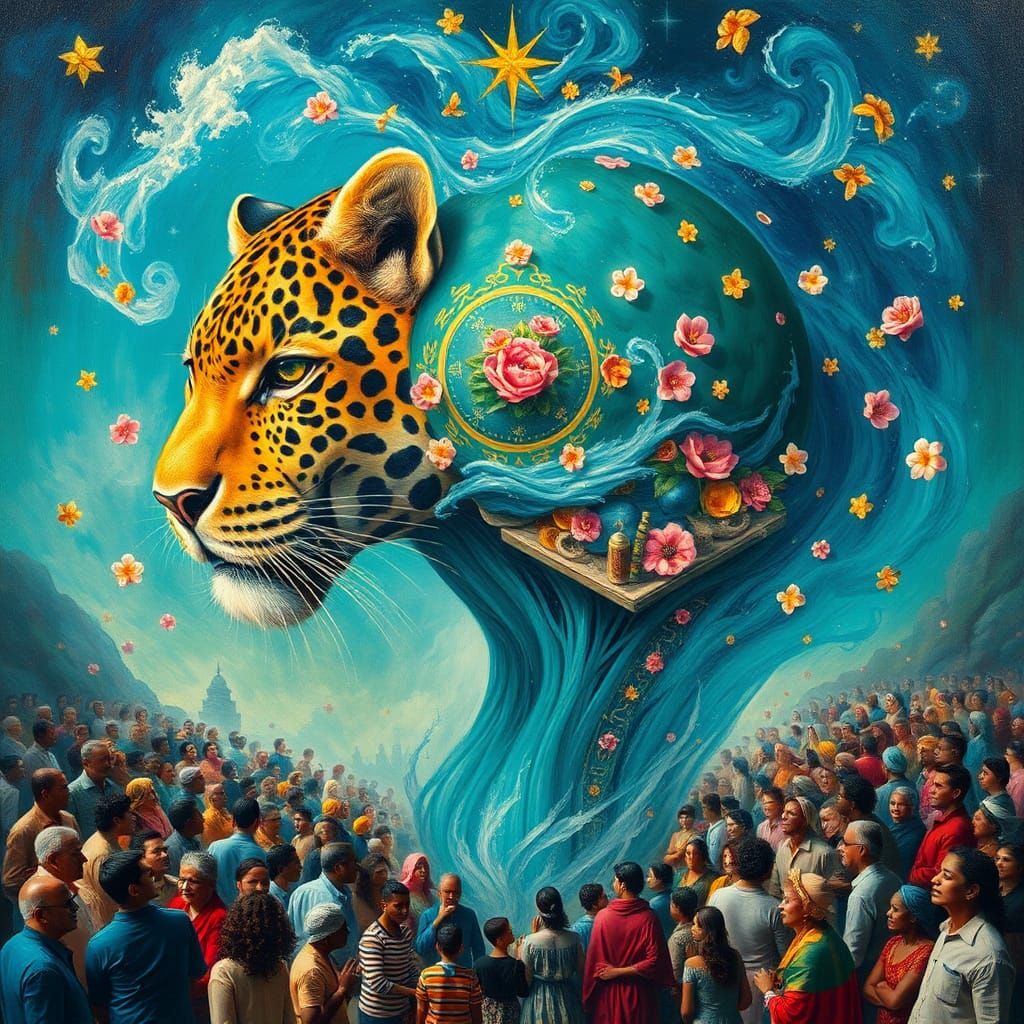 Leopard Queen of Time: A Romantic Oil Painting