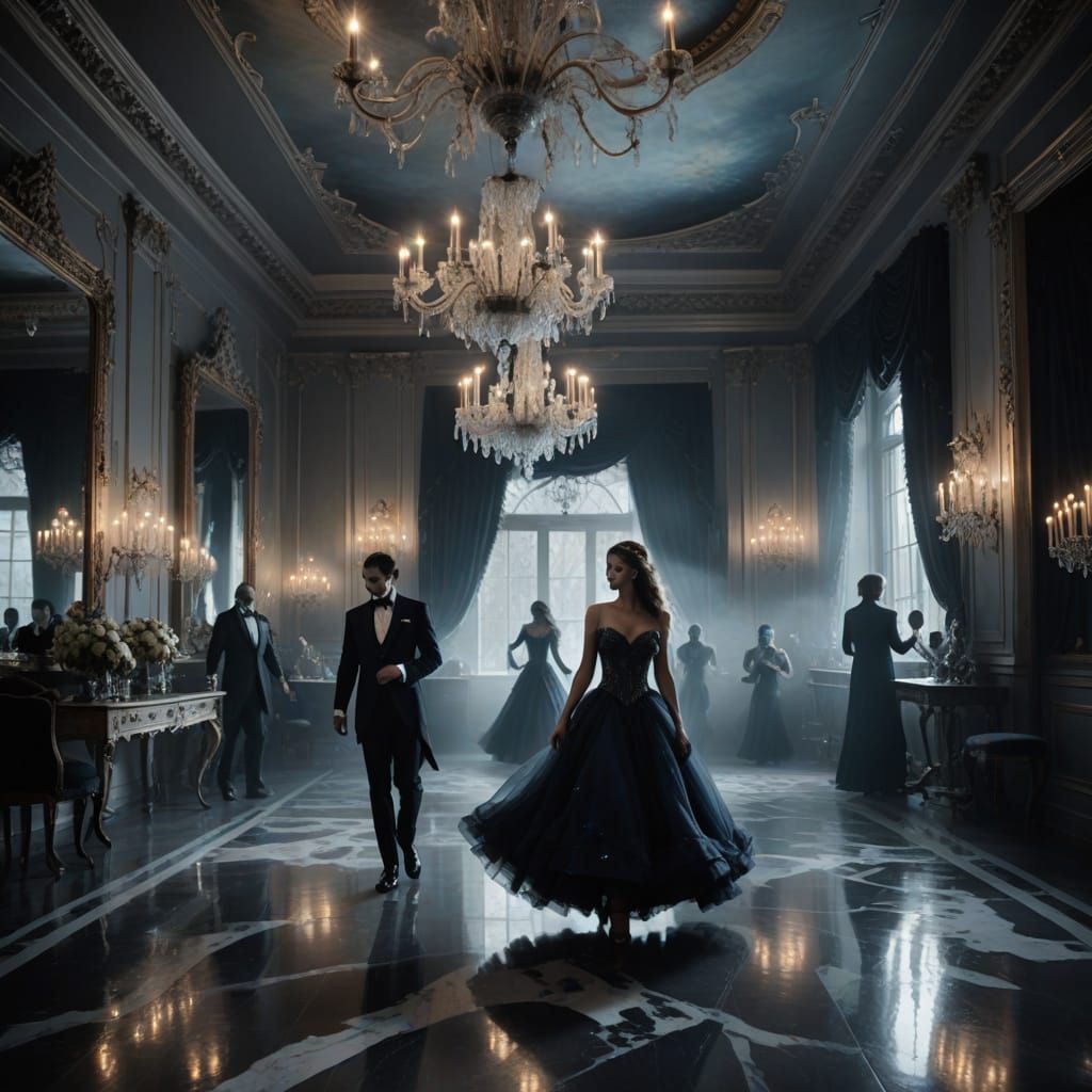 Elegant Haunted Ballroom Masquerade in Cinematic Style