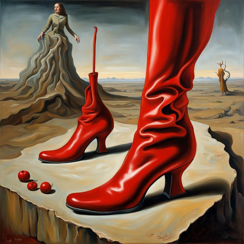 Woman in Red Boots: Surreal Salvador Dali Style