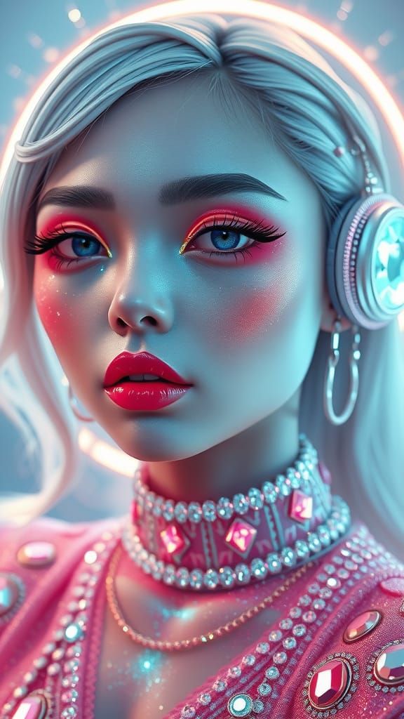 Shimmering Alien Girl Portrait in Digital Art Style