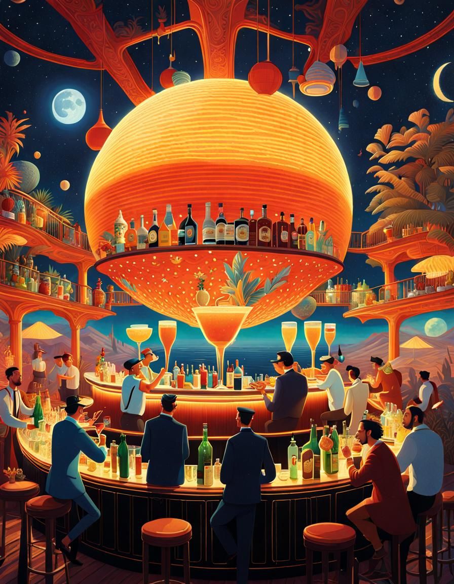 Bartenders Crafting Cocktails in a Surreal Fairytale Bar