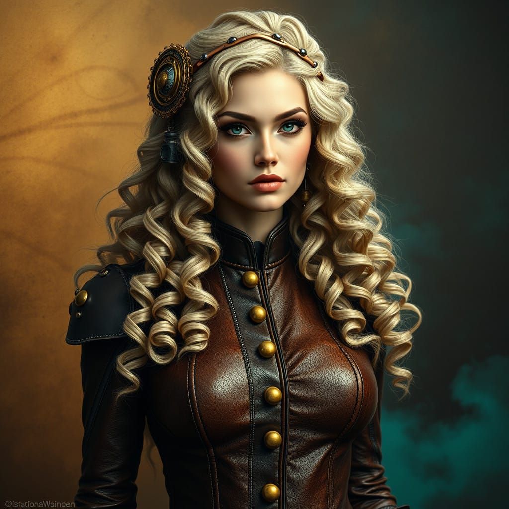 Regal Steampunk Siren in Golden Hues