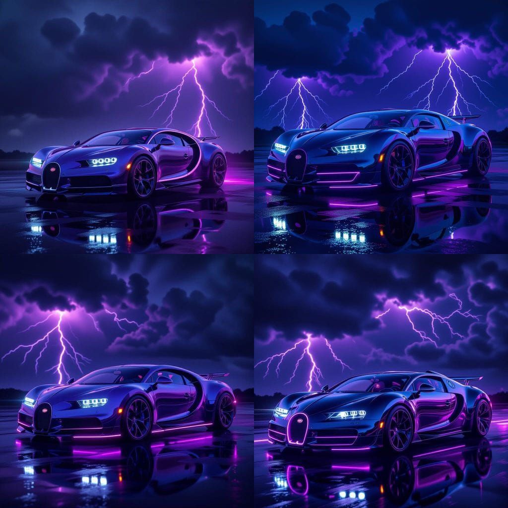 Hyperrealistic Bioluminescent Bugatti Veyron in Neon Purple