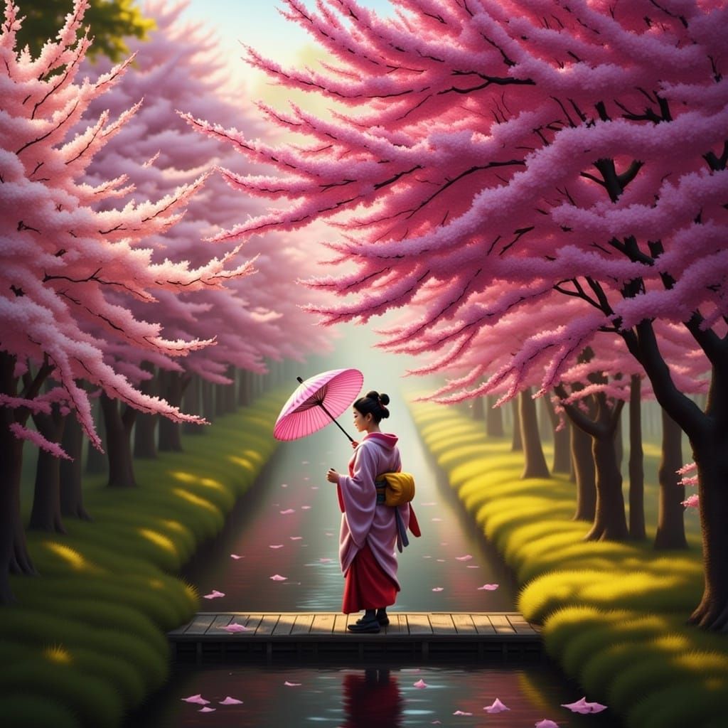 Exquisite Geisha in Vibrant Sakura Bloom