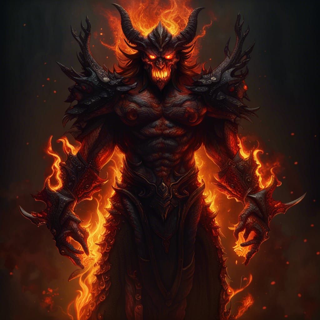 Flaming Demon Concept Art in Dark Fantasy Style