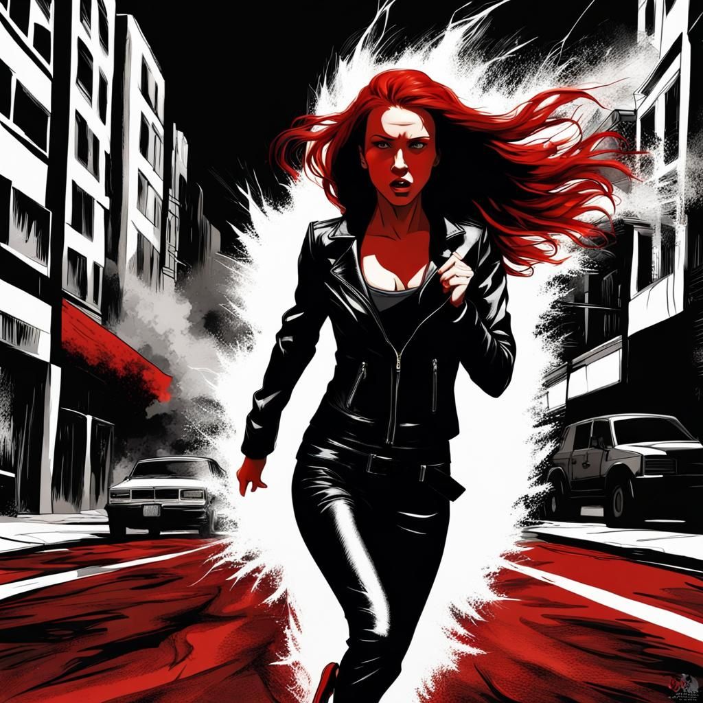 Sin City Style: Girl Running from Explosion