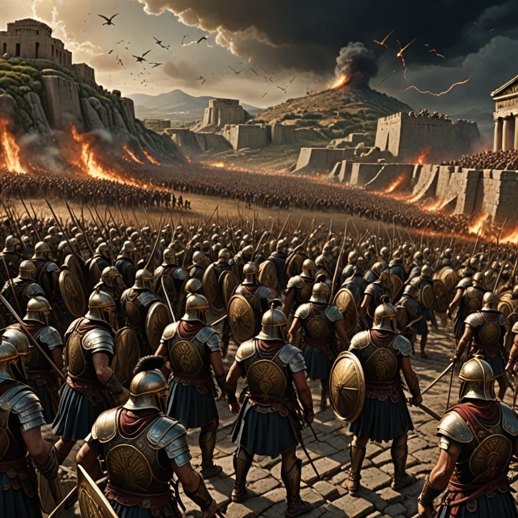 Epic Digital Battle Scene: Ancient Greek Army at Troy