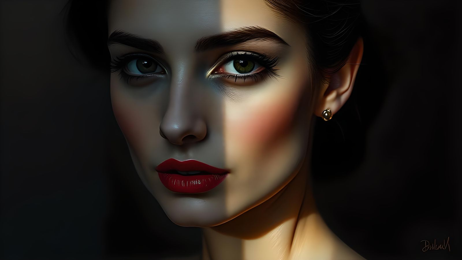 Dramatic Half-Light, Half-Shadow Portrait