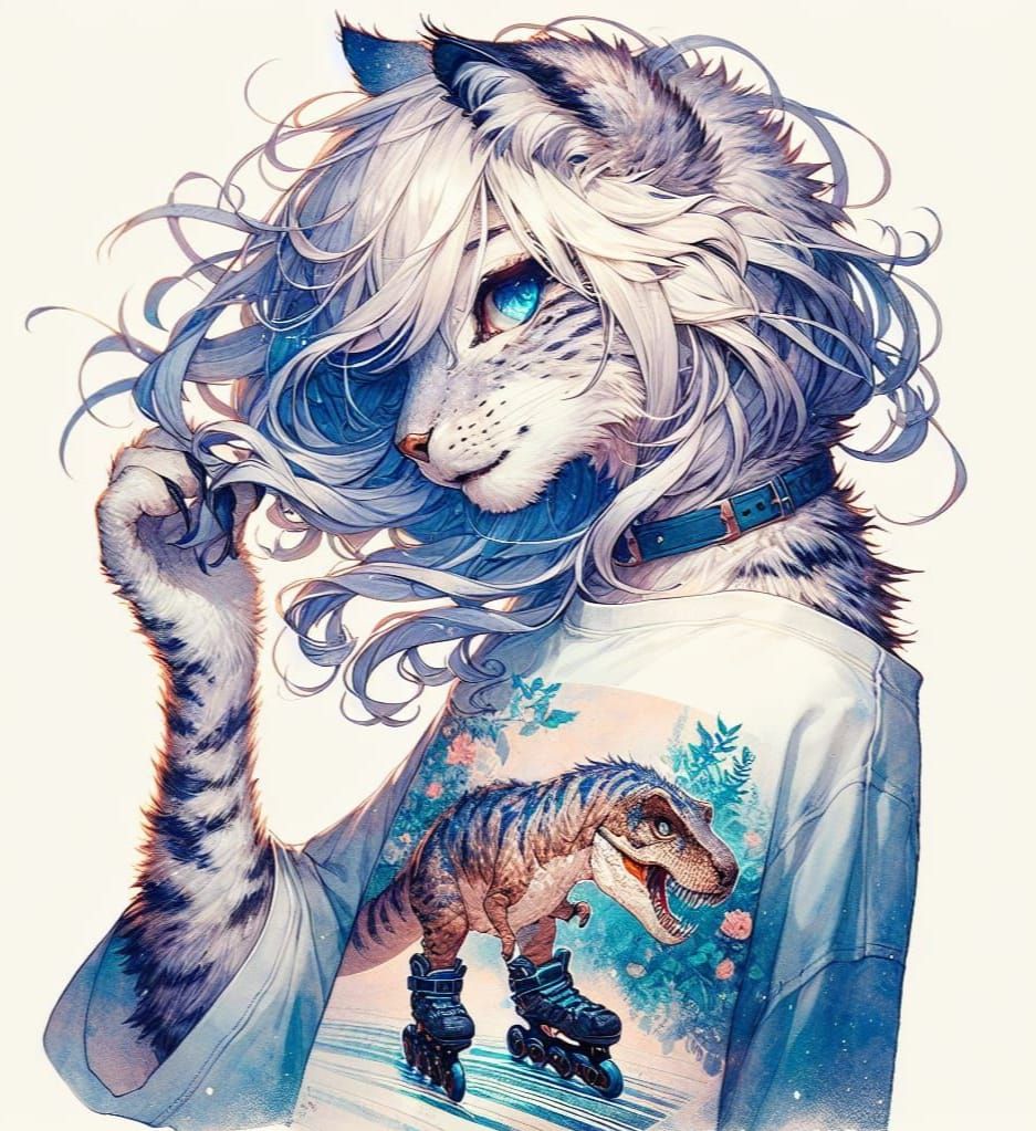 Softly Lit Anime Lynx Portrait in Watercolour Style