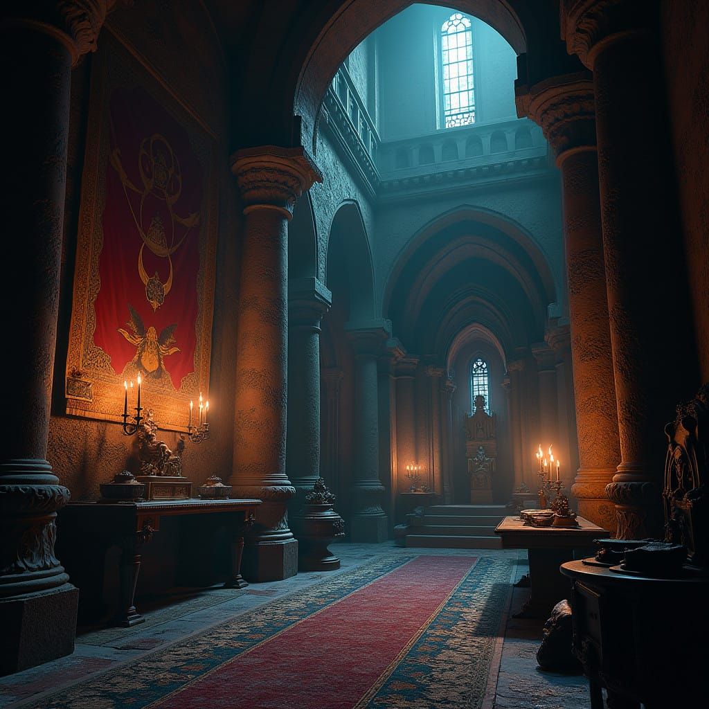 Dark Fantasy Castle Interior in Rich, Mysterious Style