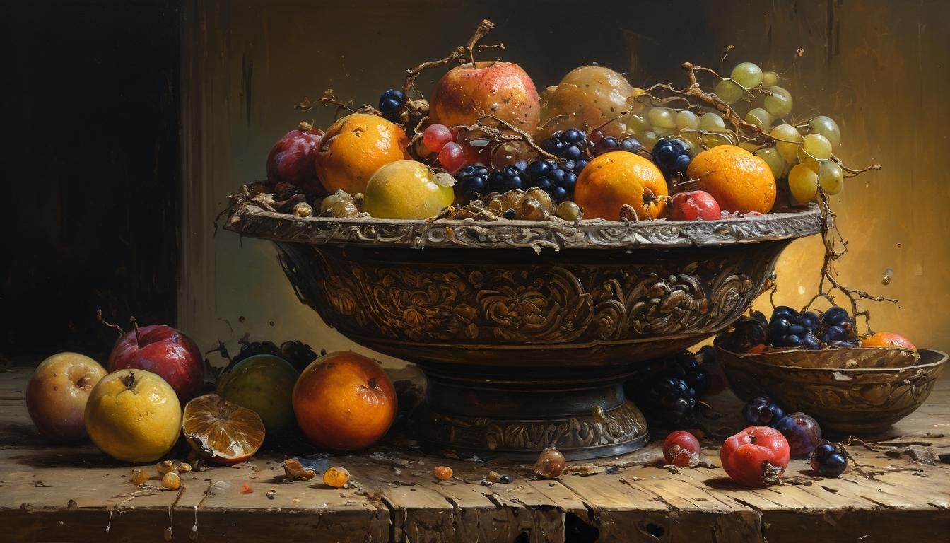 Still Life Oil Painting of Decaying Fruit