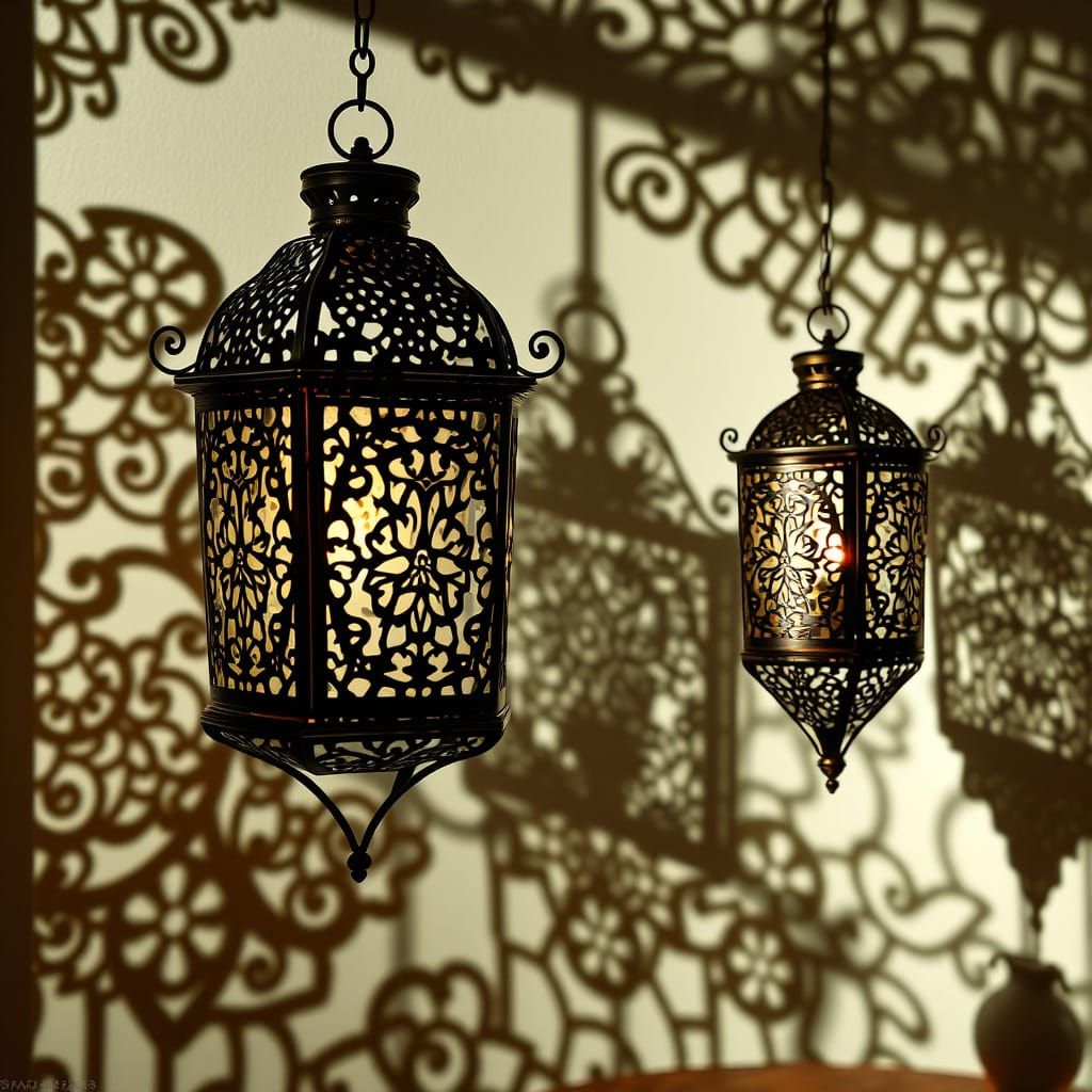 Ornate Metal Lanterns Casting Lace-Like Shadows