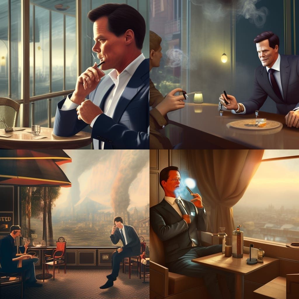 Mark Rutte in Mafia Cafe: Detailed Matte Painting