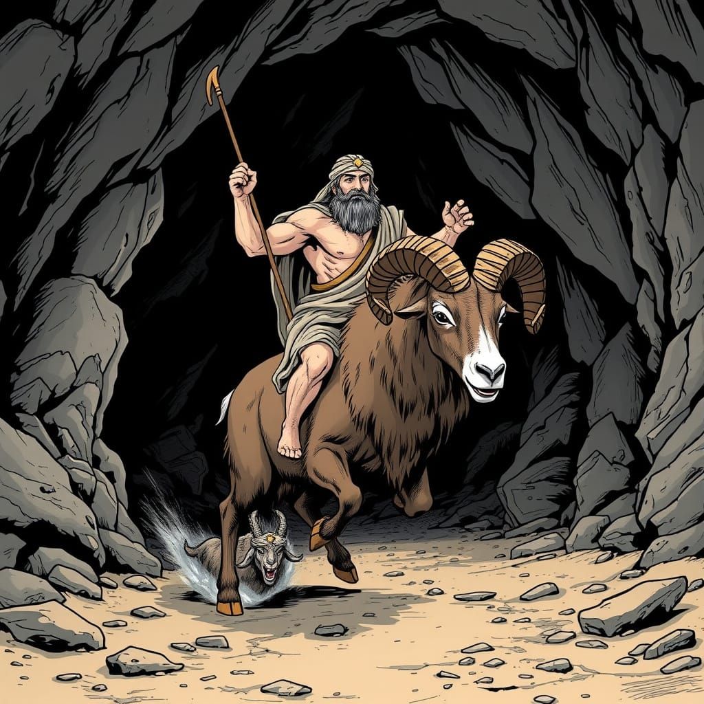 Greek Explorer on Ram, Comic Book Style