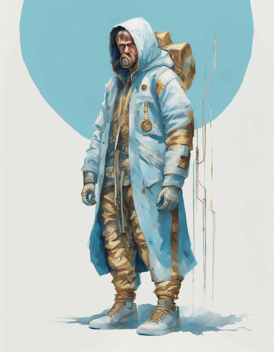 Cyberpunk Inuit Portrait in Neon Blue and Gold