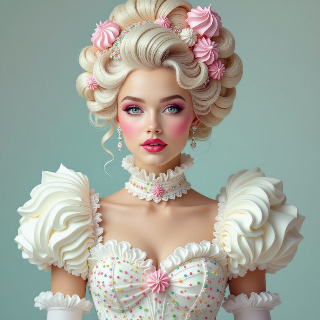 Victorian Countess in Meringue Gown with Candy Accents