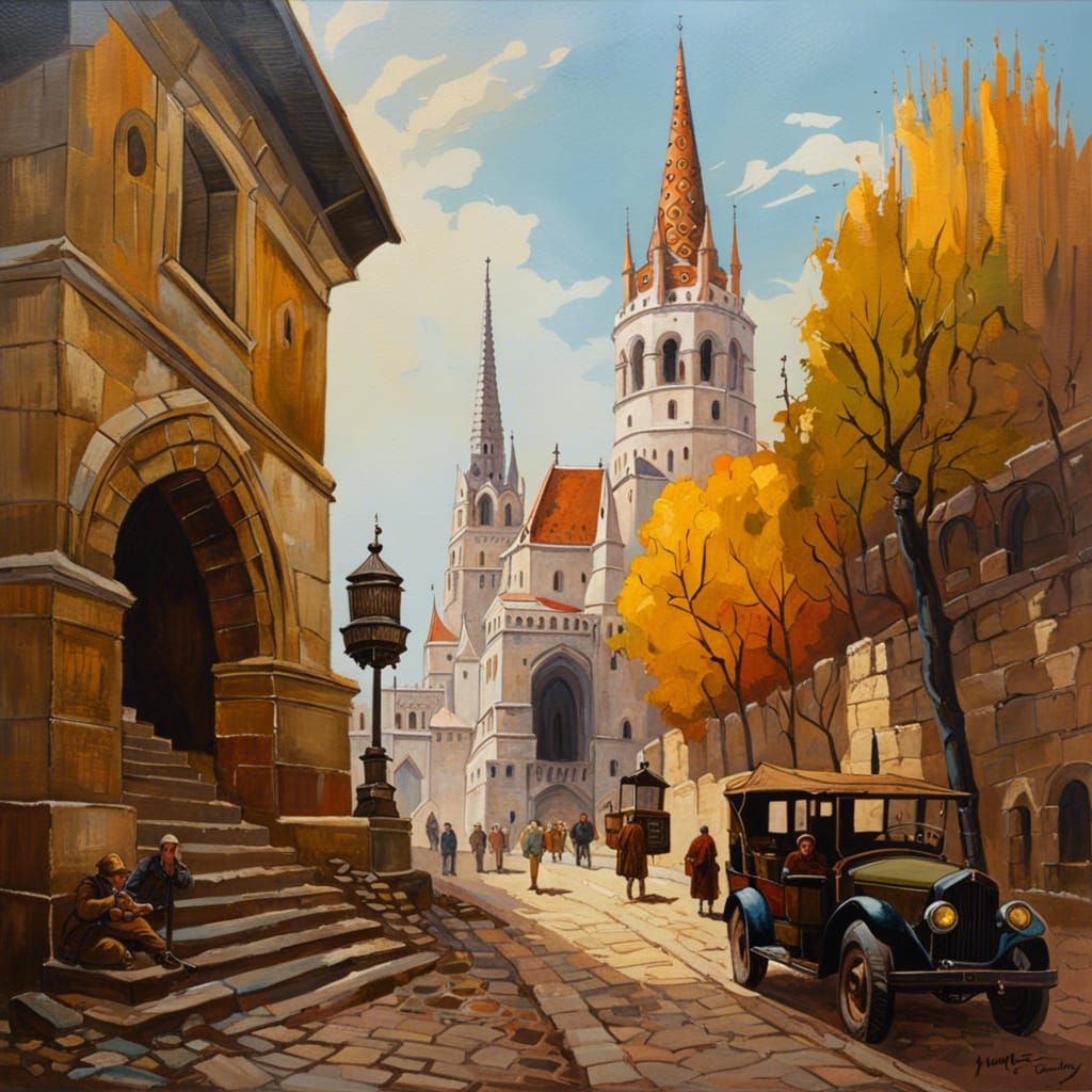 Post-Apocalyptic Budapest Castle Quarter in Oil Painting