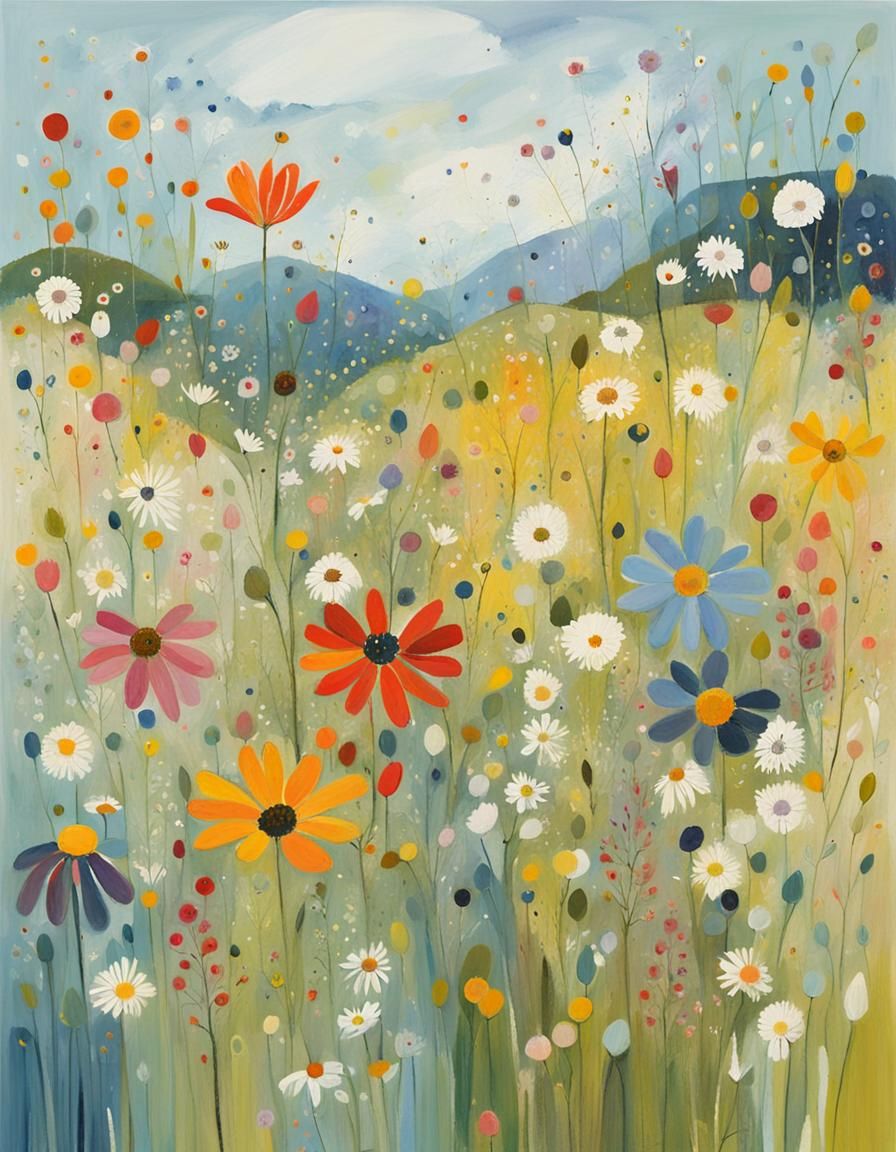 Abstract Wildflowers in Complementary Colors