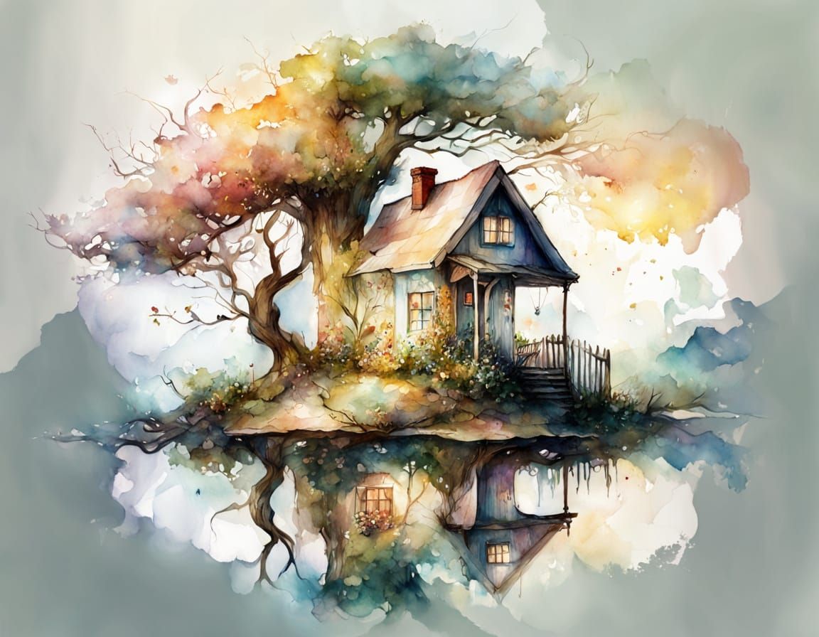 Kaleidoscope Cottage in Watercolor Style
