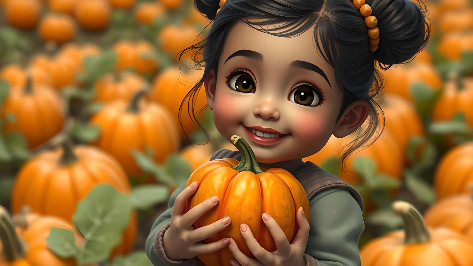 Adorable South Asian Girl with Pumpkin Patch