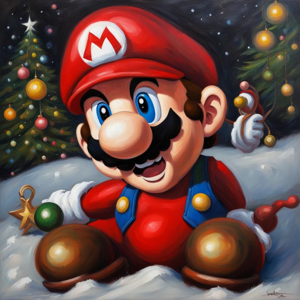 Christmas Mario as Oil Painting