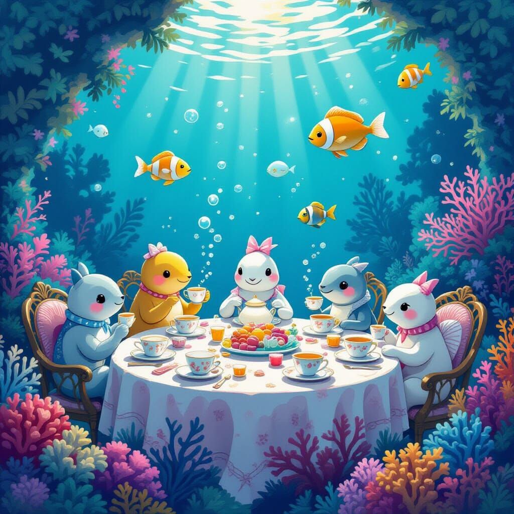 Underwater Tea Party: A Bioluminescent Dream