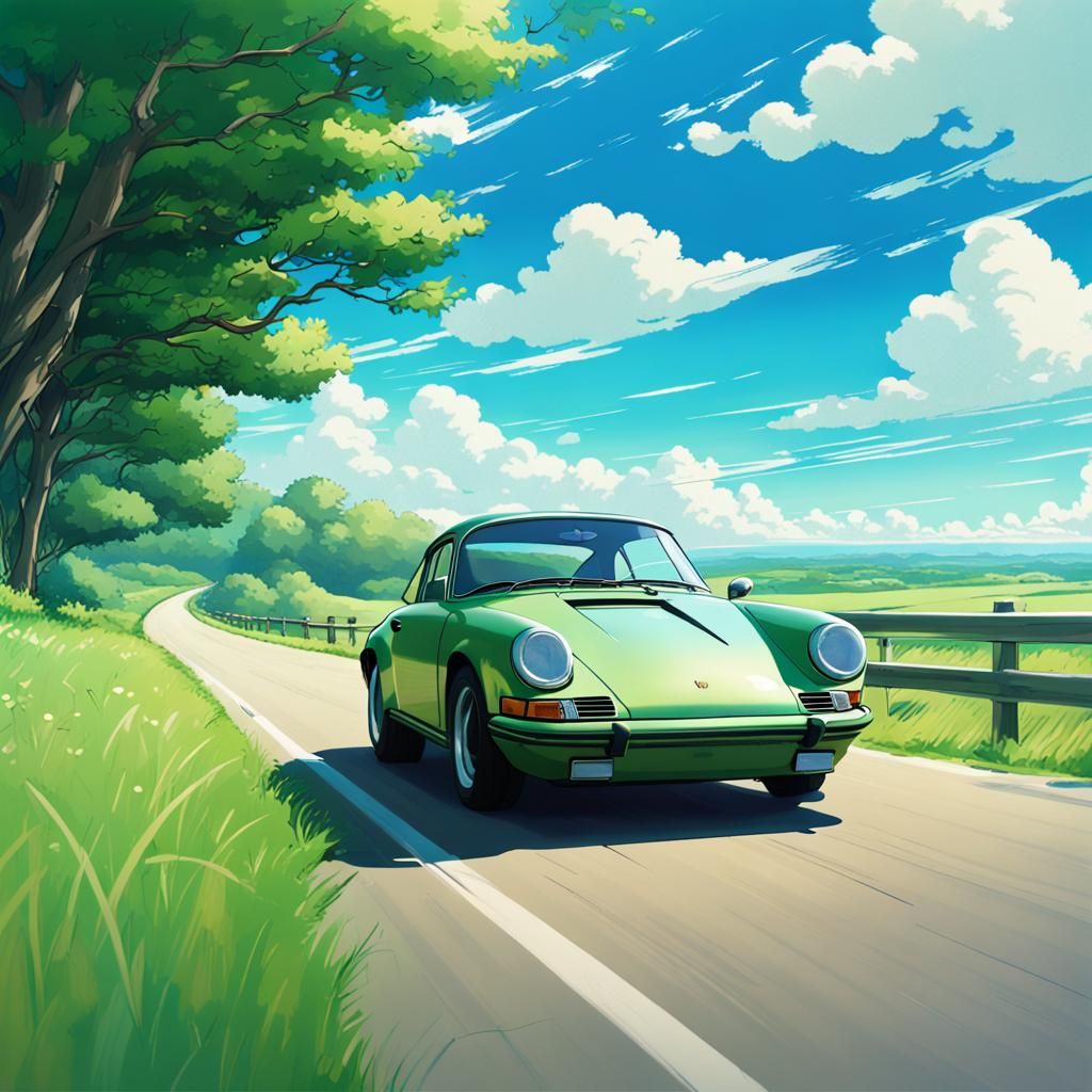 Porsche 911 in Studio Ghibli Anime Style