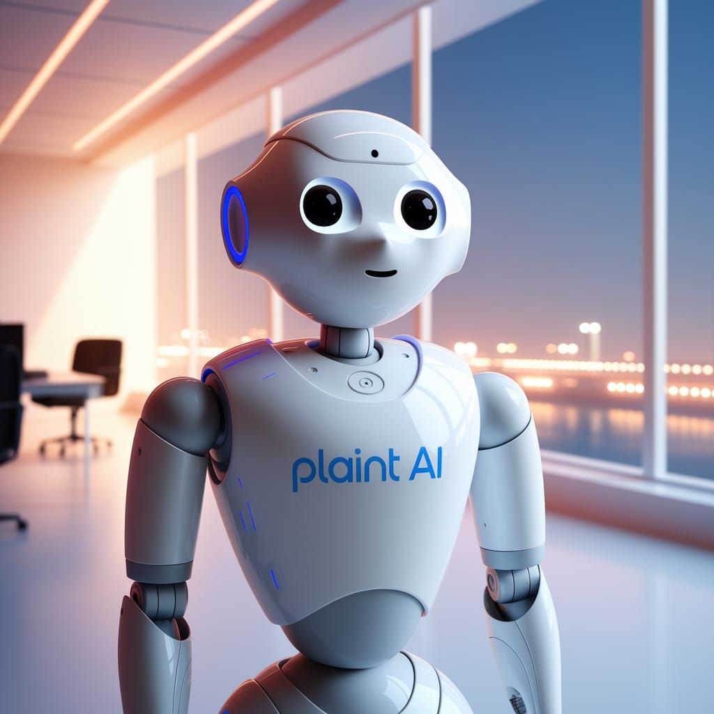 Minimalist AI Robot in Modern Office Setting