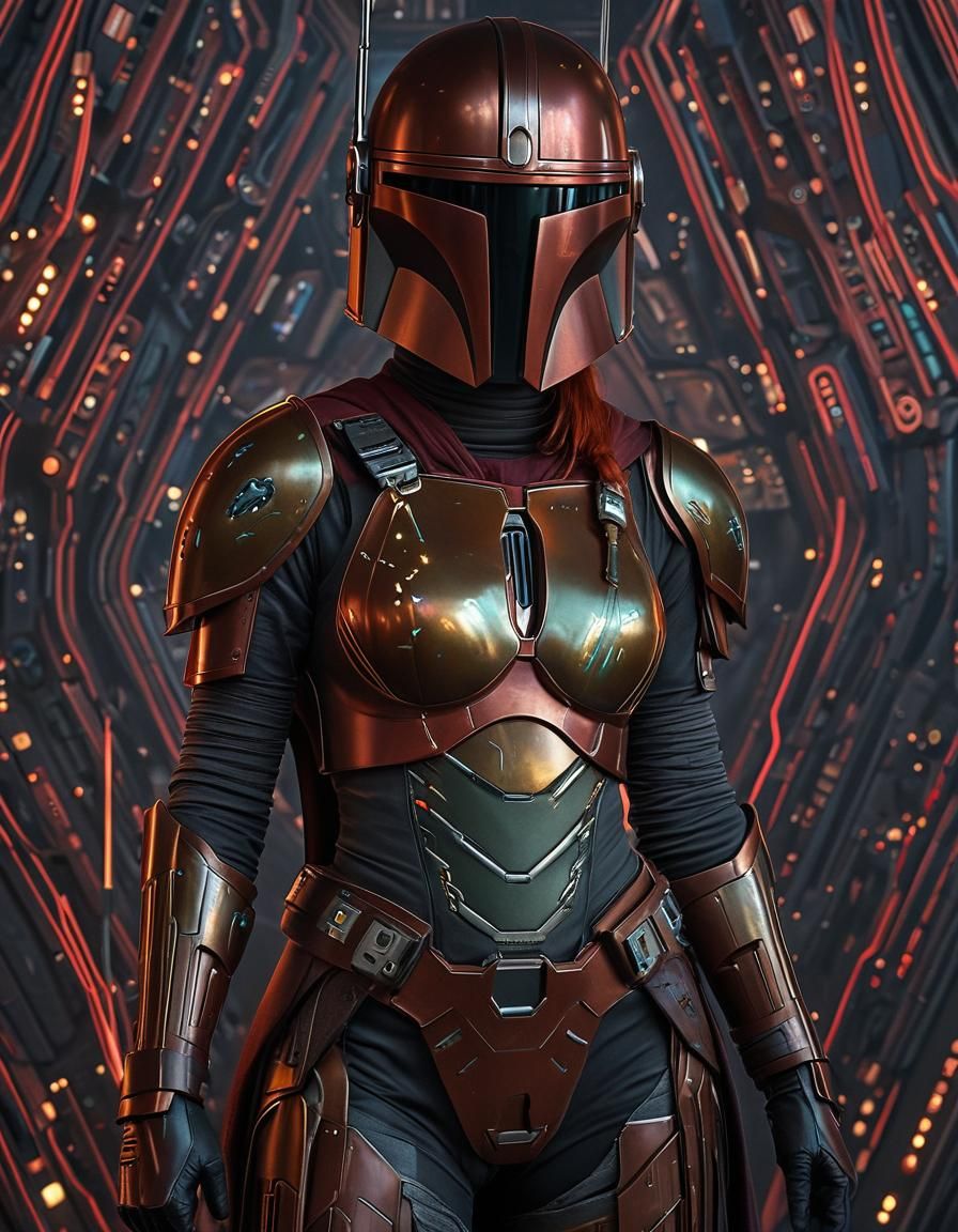 Mandalorian Redhead Warrior in Ornate Armor