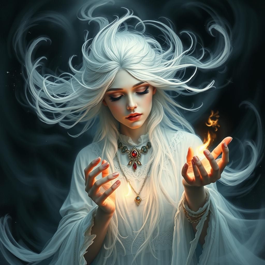 Wise White Witch Chanting During Solstice