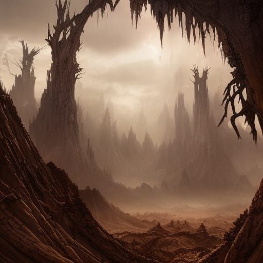 Fantasy Landscape: Dark Desert and Decaying Forests