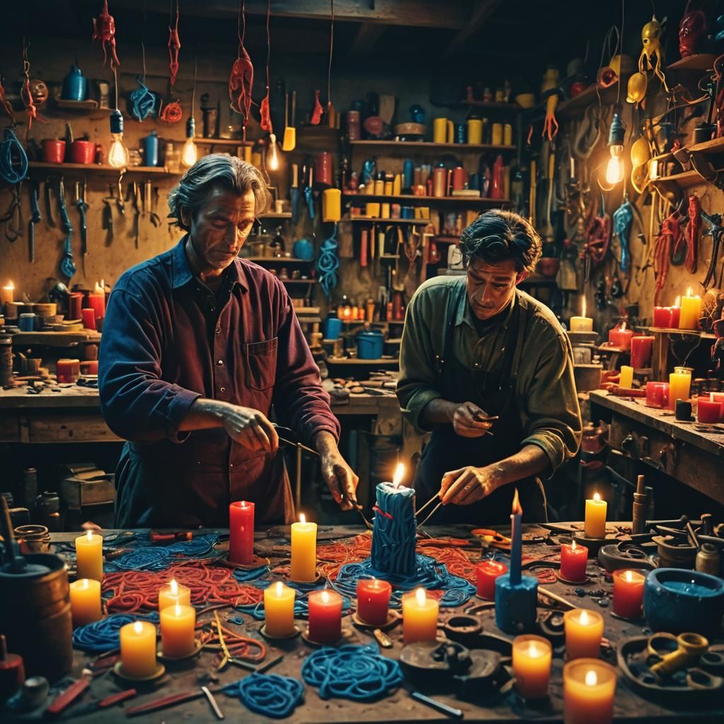 Arachnid Artisans Crafting Candle Art in Cinematic Style