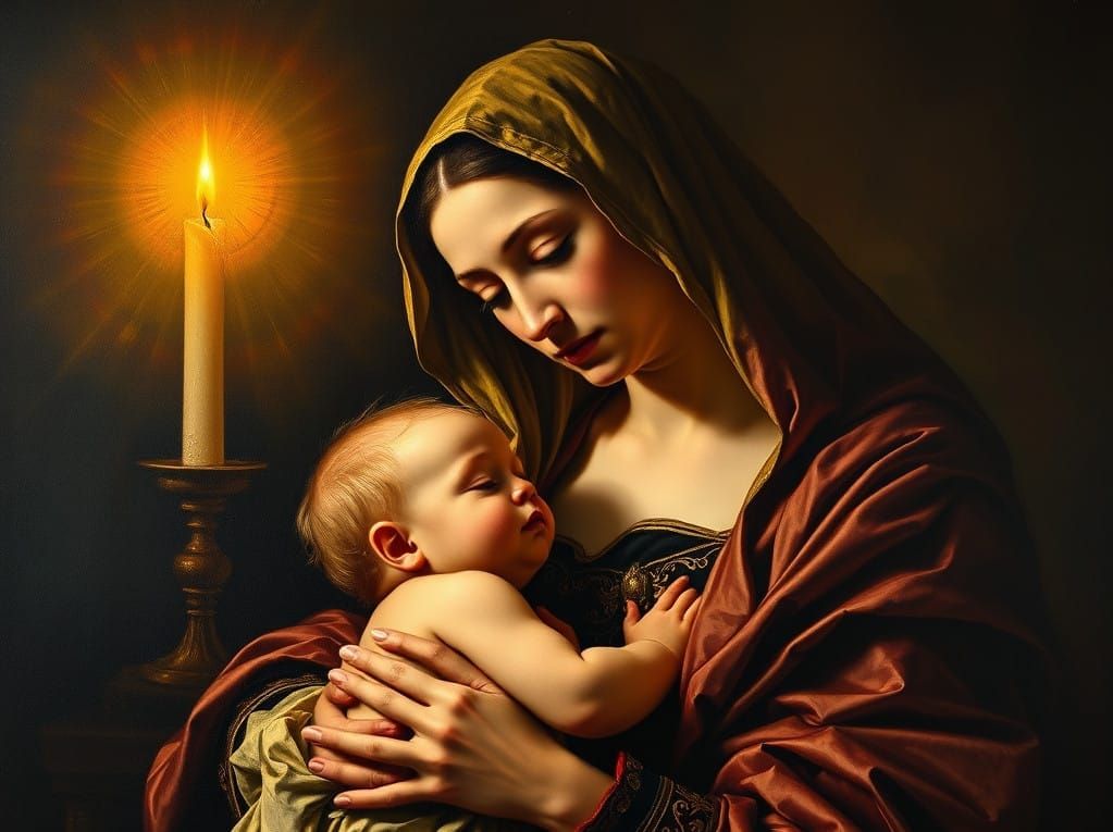 Madonna and Jesus in Dramatic Caravaggio Lighting