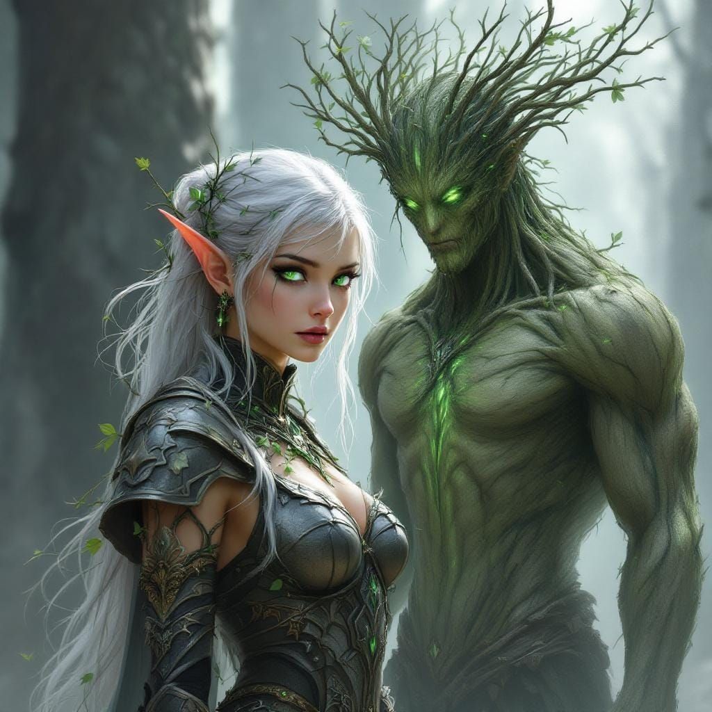 Enchanting Half-Elf Sorceress in Mystical Realism Style