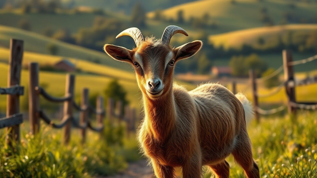 Pygmy Goat in Farm Landscape: Barbizon School Style
