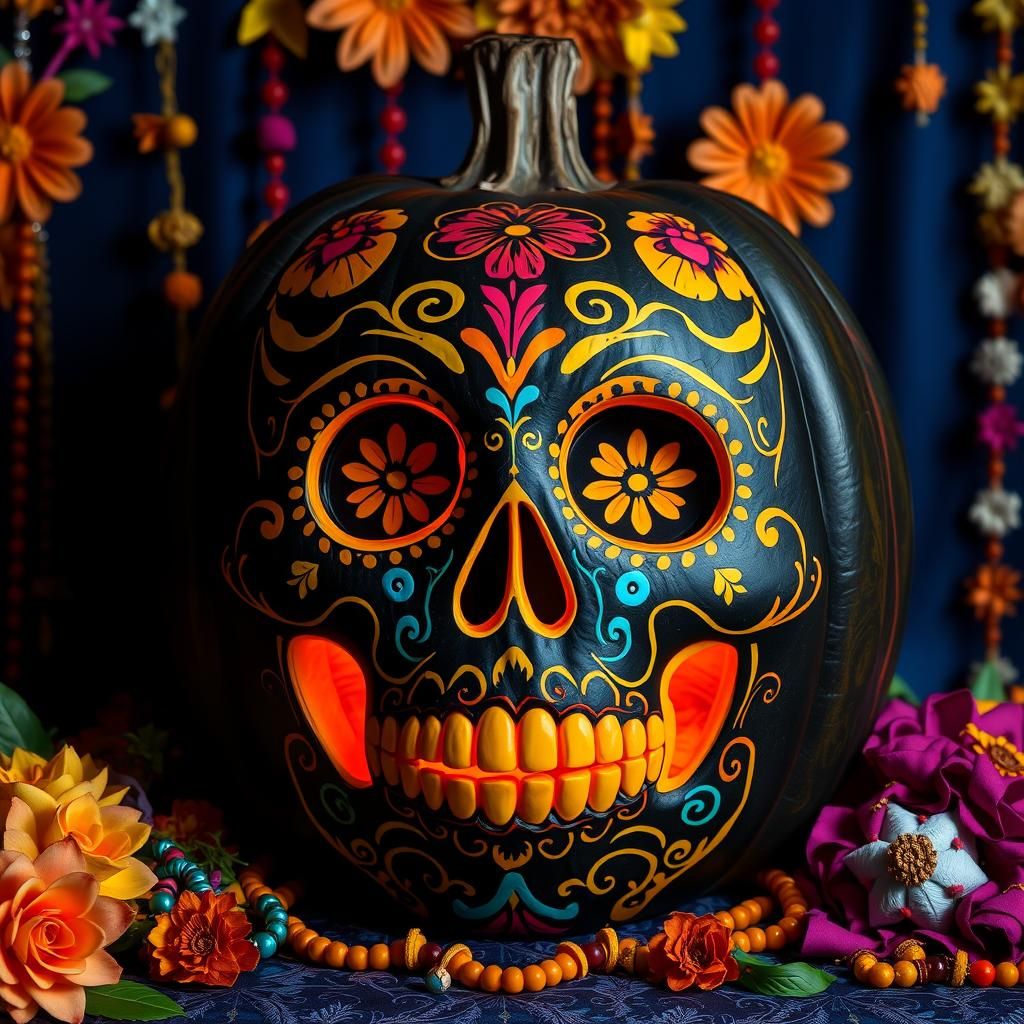 Ornate Sugar Skull Pumpkin in Hyperrealism