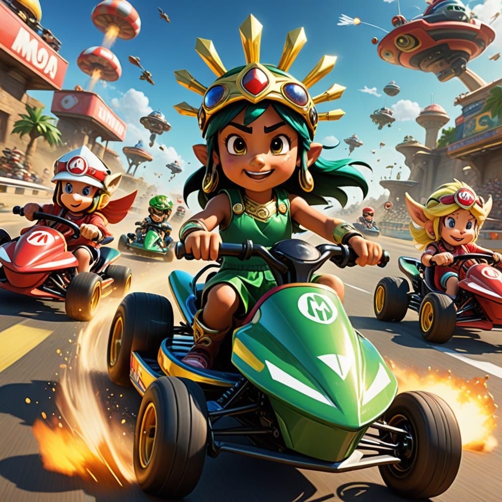 Goddess Isis Races in Mario Kart: Digital Art