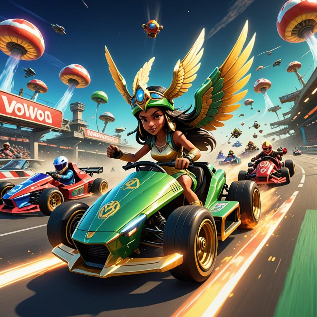 Goddess Isis Races in Mario Kart: Digital Art