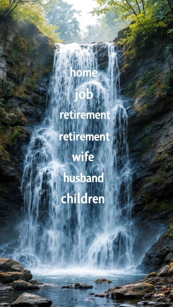 Waterfall of Life's Fears in Whimsical Art Style